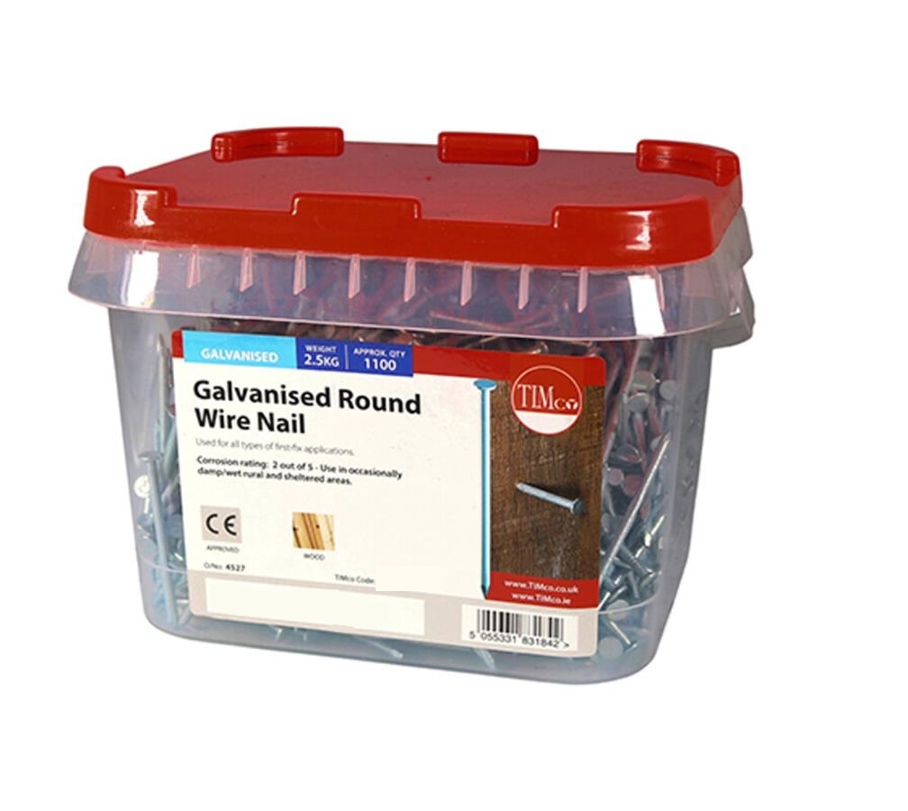 65mm Round Wire Nails Tubs 10kg Galvanised - Image 2